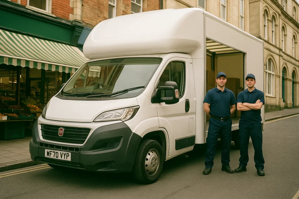 Experienced man with a van team securing household items for a local move
